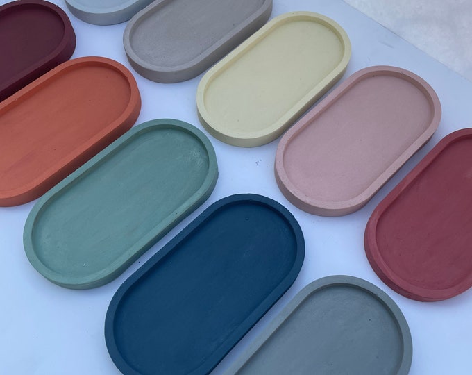Terracotta Decorative Tray: Oval Cement Catch-All (7" x 3.75")