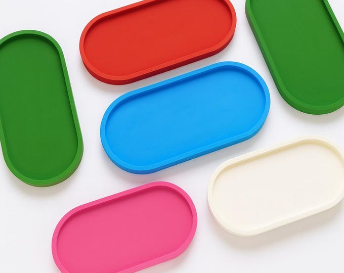 Handmade Concrete Oval Tray: Minimalist Jewelry, Candle & Vanity Organizer