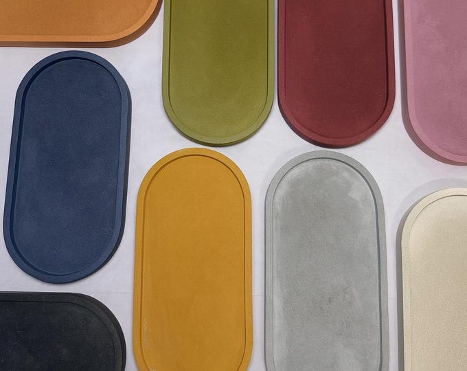 Handmade Concrete Oval Tray: Minimalist Jewelry, Candle & Vanity Organizer