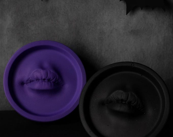 Gothic Vampire Lips Incense Holder: Handmade Concrete Halloween Decor