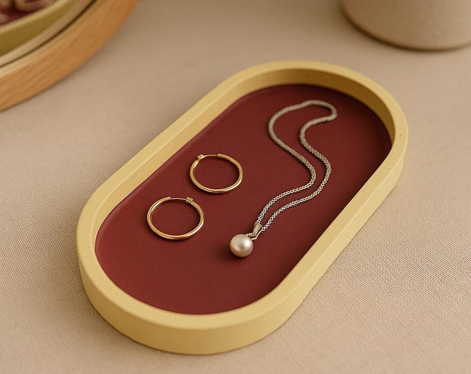 Handmade Oval Concrete Tray: Earthy Color Jewelry, Vanity Organizer