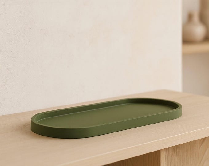 Minimalist 12" handmade concrete tray in modern nature tones. Perfect for candles, jewelry, keys, soap, perfumes & palo santo