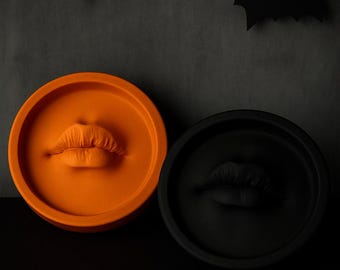 Handmade Concrete Lip Incense Burner: Gothic Halloween Altar Decor