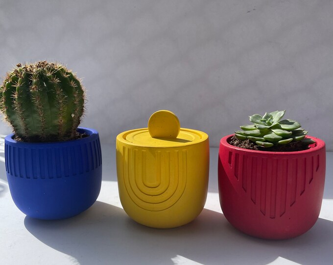 Concrete Container with Lid, Cement Planter