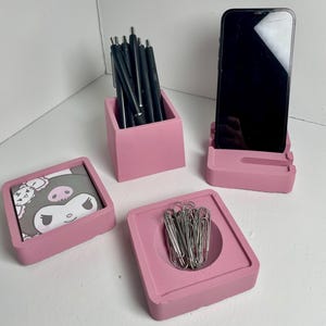 Handmade Concrete Desk Organizer Set: Pen, Phone, & Paperclip Holders