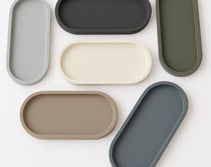 Handmade Concrete Oval Tray: Minimalist Jewelry, Candle & Vanity Organizer