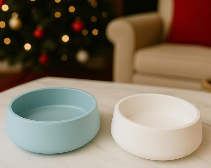 Handcrafted Concrete Holiday Bowl: Minimalist Blue & White Centerpiece