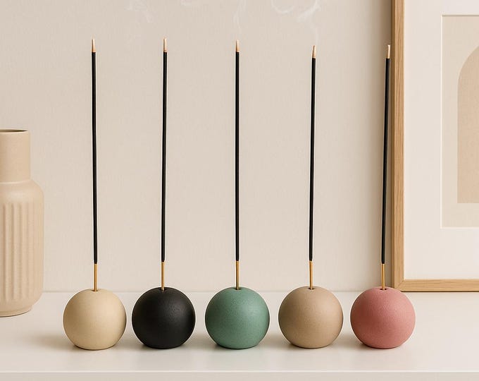 Minimalist Cement Incense Holder: Round Concrete Sphere, Zen Decor