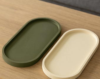 Modern Minimalist Catchall Tray Set- Handmade Concrete Oval Tray