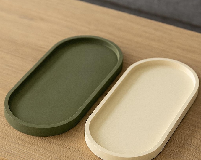 Modern Minimalist Catchall Tray Set- Handmade Concrete Oval Tray