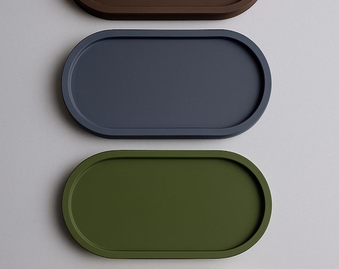 Neutral Tones Concrete Oval Tray – Minimalist Modern Decor Accent