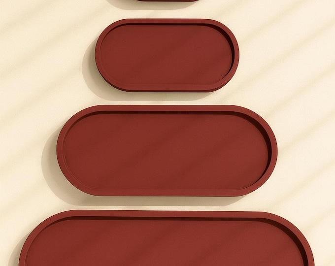 Handmade Concrete Decorative Tray | Hand-Painted Oval Trays in Multiple Sizes | Minimalist Modern Home Décor, Jewelry, Vanity, Entryway