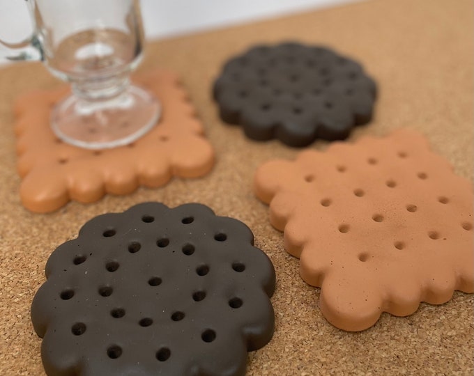 Cookie-Shaped Concrete Coasters (Set of 4) | Novelty Drink Coasters | Cute Kitchen & Coffee Table Decor