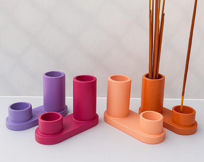 Modern Concrete Cylinder Incense Holder & Burner | Single 4″ × 1.7″ × 2.5″ Minimalist Home Accent