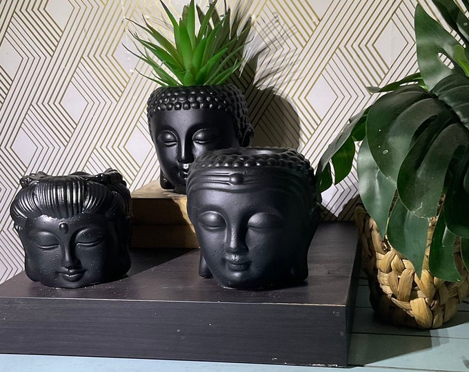 Concrete Buddha Head Planter: Handmade Cement Succulent Pot