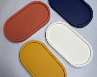 Earthy Boho Palette Concrete Oval Tray – Sage, Clay & Sand Tones