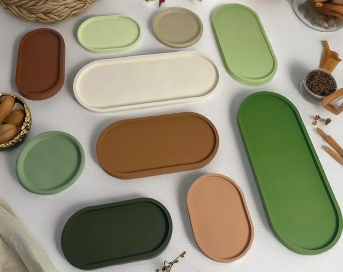 Handmade Concrete Oval Tray – Minimalist Decor Organizer in 5 Sizes & 10 Colors – Jewelry, Candle, Vanity, bathroom, or Entryway Tray