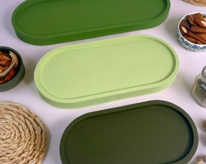 Handmade Concrete Oval Tray: Minimalist Jewelry, Candle & Vanity Organizer