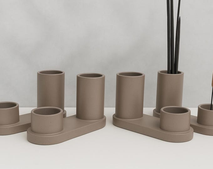 Handmade Concrete Incense Holder Set: Modern Minimalist Decor