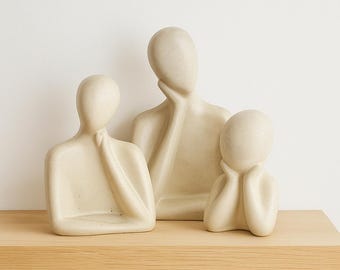 Minimalist Concrete Family Figurines: Modern Home Decor Sculpture
