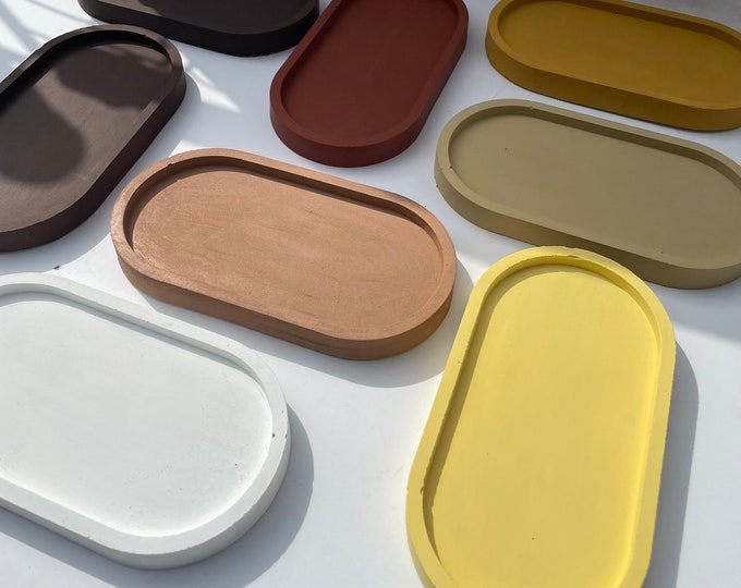Oval Concrete Tray: Minimalist Home Decor, Jewelry & Key Holder