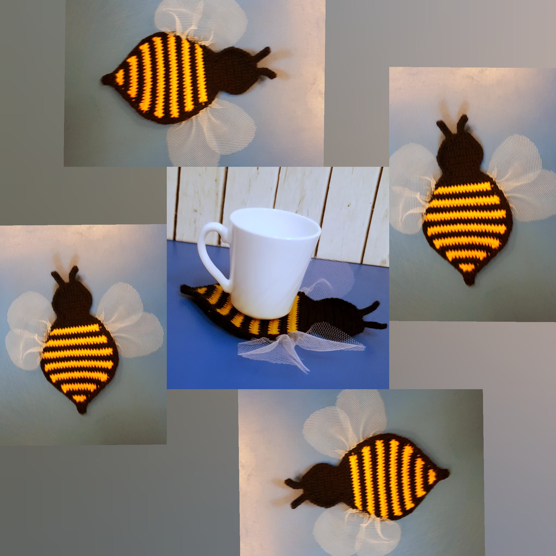 Crochet bee coasters Set 4pcs Etsy