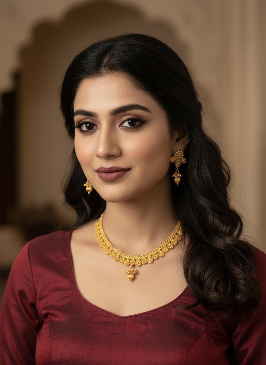 Gold Plated Choker Necklace Set: Indian Bridal Jewelry with Earrings