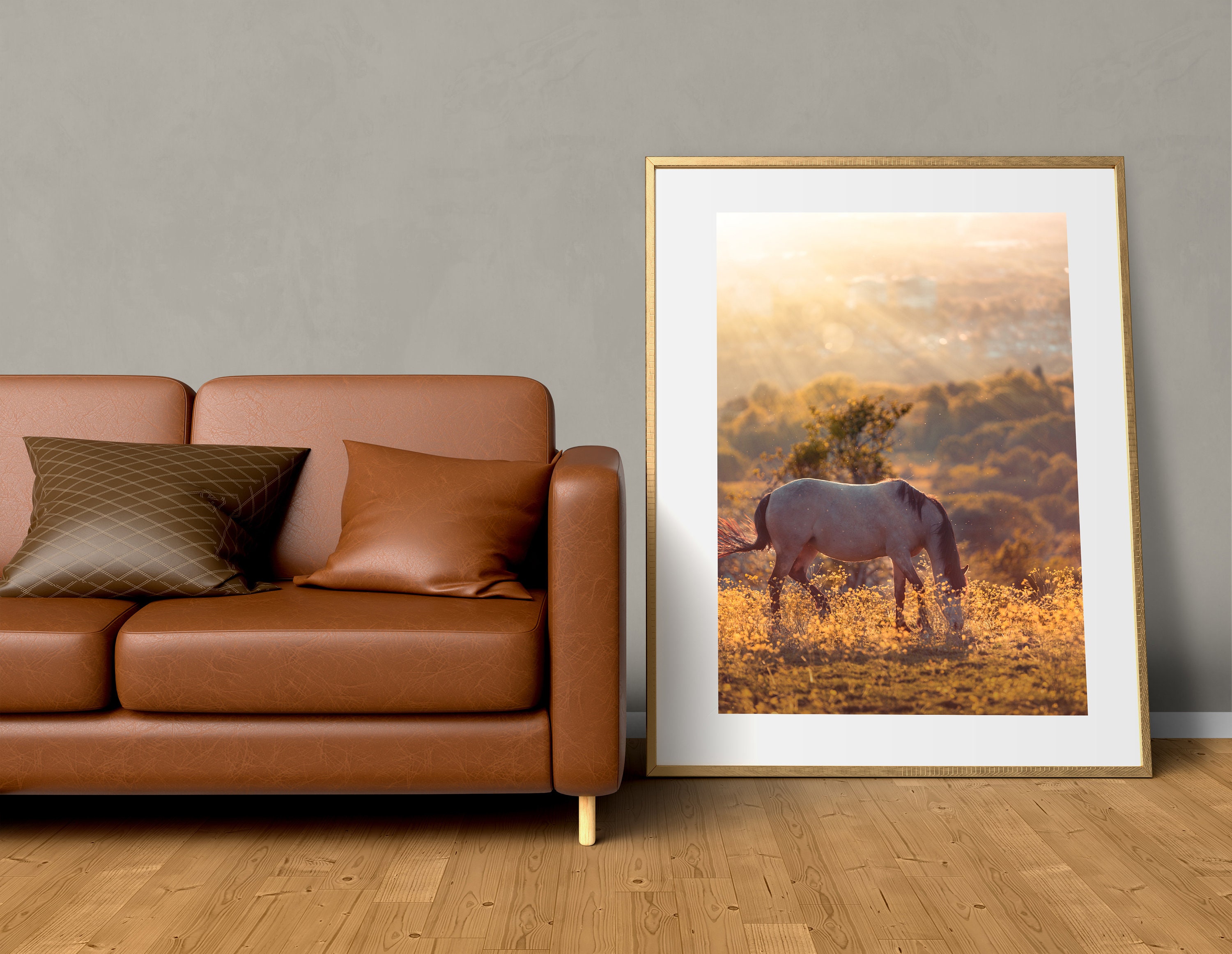 Grazing Horse Print - Werneth low - Horse - Manchester - Home Decor - Nature - Animals - Landscape Print - Sunshine - Horse print - Fields