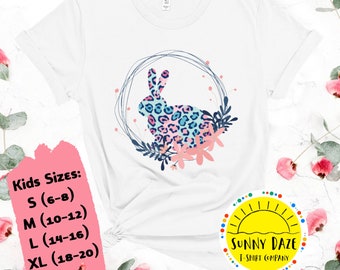 Girls Easter Shirt: Leopard Bunny, Floral Graphic Tee