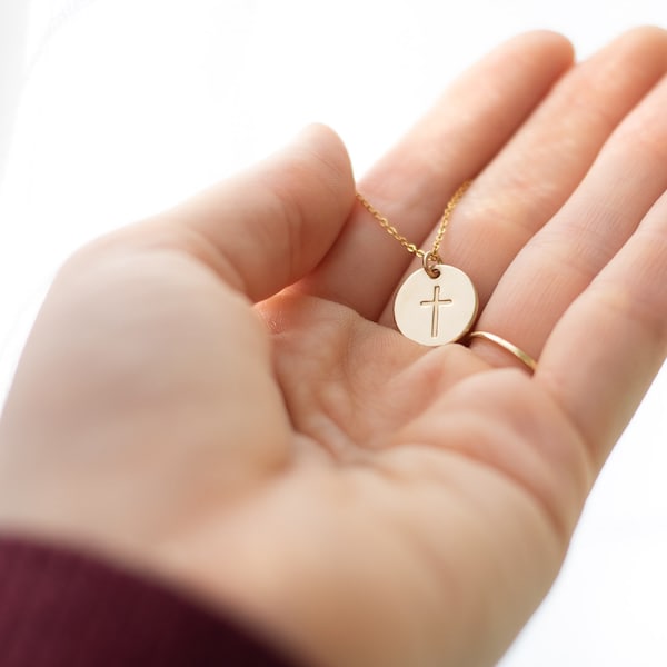 Gold Filled Cross Necklace, Cross Necklace, Sterling Silver Cross Necklace, Hand Stamped Cross Necklace, Christian Necklace, Jesus Necklace