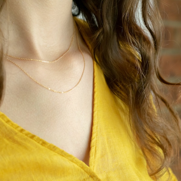 Dainty Tiny Minimal Necklace Chain Replacement Gold Filled or Sterling Silver 1mm adjustable Cable Chain