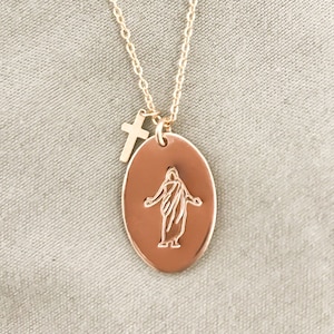 Christus With Small Cross Pendant, Jesus Christ Necklace, Savior Necklace, Christian Necklace, Jesus Necklace, Cross Necklace