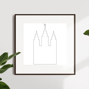 Esquema del templo mormón de Salt Lake City, esquema sencillo del templo mormón, descarga digital, silueta del templo, templo de SLC, templo imprimible
