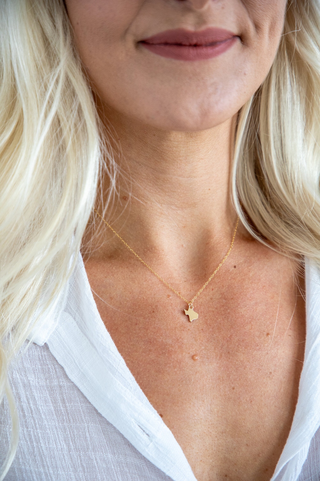 Dainty 14K Gold Texas Necklace, State Necklace, Texas Charm Necklace