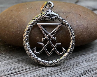 Handcrafted 925 Sterling Silver Lucifer Sigil Pendant Satanic Seal of Satan Wiccan Ouroboros Pendant/Necklace Silver Jewelry Gift by VINTZ