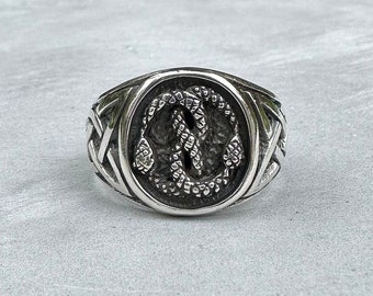 Handcrafted 925 Sterling Silver Ouroboros Snake World Serpent Ring Silver Jewelry