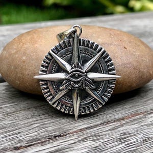 Handcrafted 925 Sterling Silver North Star Compass Pendant Egypt Eye of Horus Pendant/Necklace Silver Jewelry Accessories Gift by VINTZ