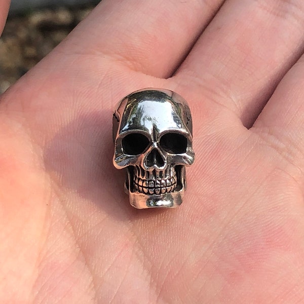 Genuine human skull head sterling silver pendant 925 handmade gothic, Oxidized, Handcraft
