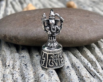 Ganesha Bell Sterling Silver Pendant 925 - Hinduism God - Hindi Ganesh Pendant - Buddhism style, Oxidized, Handcraft