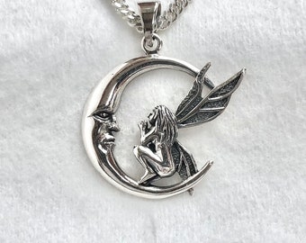 Crescent Moon fairy sterling silver pendant 925, Oxidized, Handcraft
