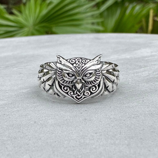 Bague faite main en argent sterling 925 avec hibou, oiseau, bague tendance avec hibou, bijoux en argent