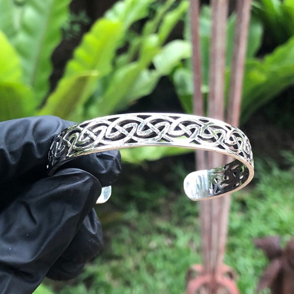 Handcrafted 925 Sterling Silver Celtic Knots Viking Design Bangles Cuff Bracelet (Adjustable)