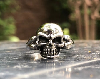 Skull Sterling Silver Ring 925, Biker Skull Ring, Skeleton Bone Gothic Ring, Handcrafted Solid Sterling Silver Jewelry