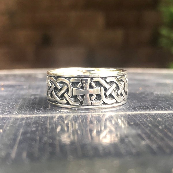 Handcrafted 925 Sterling Silver Celtic Cross Viking Irish Cross Celtic Knot Ring Silver Jewelry