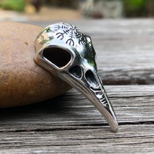 Handcrafted 925 Sterling Silver Raven Skull Viking Vegvisir Bird Pendant/Necklace Jewelry Gift VINTZ