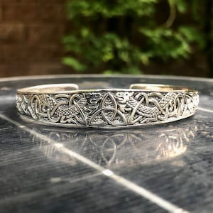 Handcrafted 925 Sterling Silver Celtic Triquetra Viking Dragon Celtic Knot Design Bracelet Bangles Cuff (Adjustable)