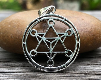 Hecho a mano 925 Sterling Silver Metatron's Cube Jewish Angel Symbol Pendant / Necklace Silver Jewelry