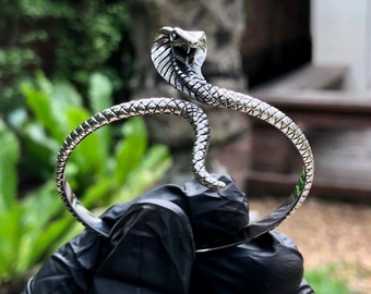 Handcrafted 925 Sterling Silver Cobra Bracelet Black King Cobra Serpent Snake Cuff Bracelet Silver Jewelry Accessories Gift by VINTZ