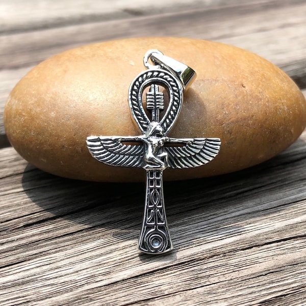 Handcrafted 925 Sterling Silver Egyptian Cross Ma'at Goddess Ankh Cross Pendant/Necklace Silver Jewelry