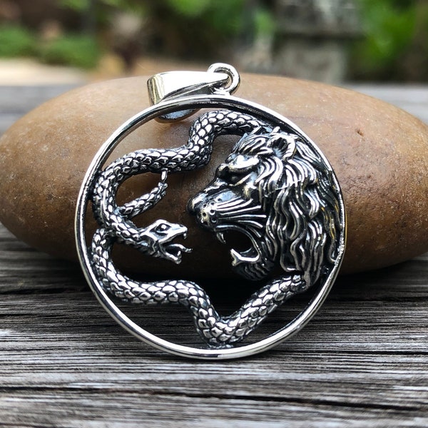 Fabriqué à la main 925 Sterling Silver Chimera Pendentif Collier Légendaire Créature Mythique Tête de Lion Queue de Serpent